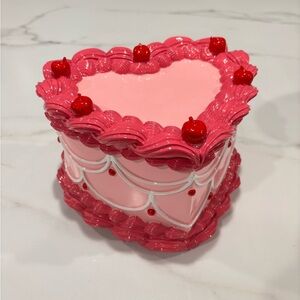 New! Valentine’s Day Pink Heart Shape Cake w/Cherries Decor